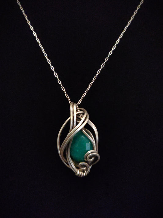 African Emerald & Sterling Silver Necklace