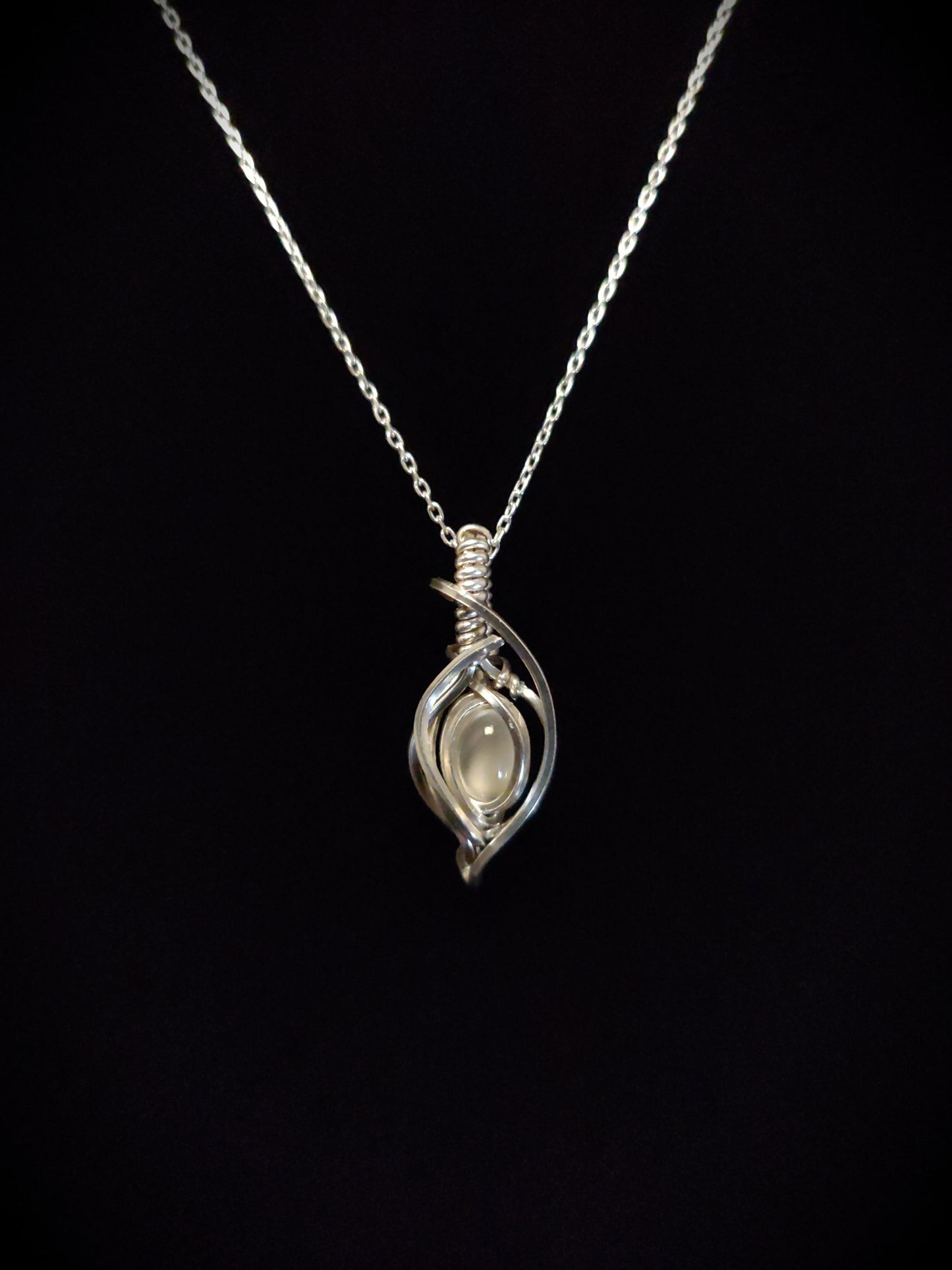 Moonstone & Sterling Silver Flame Pendant Necklace