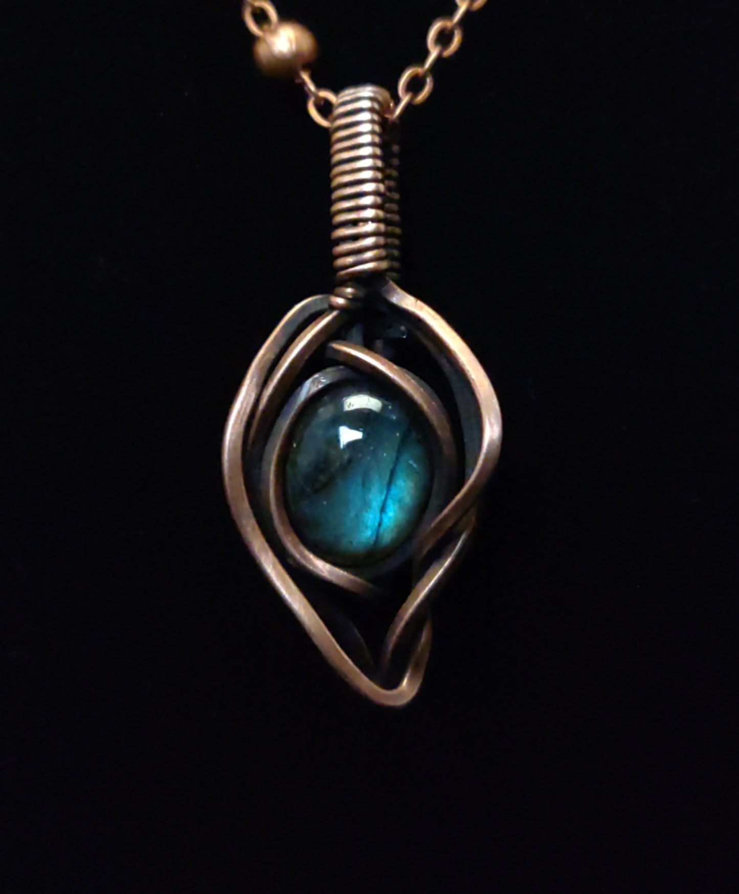 Blue Labradorite & Copper Flame Pendant Necklace