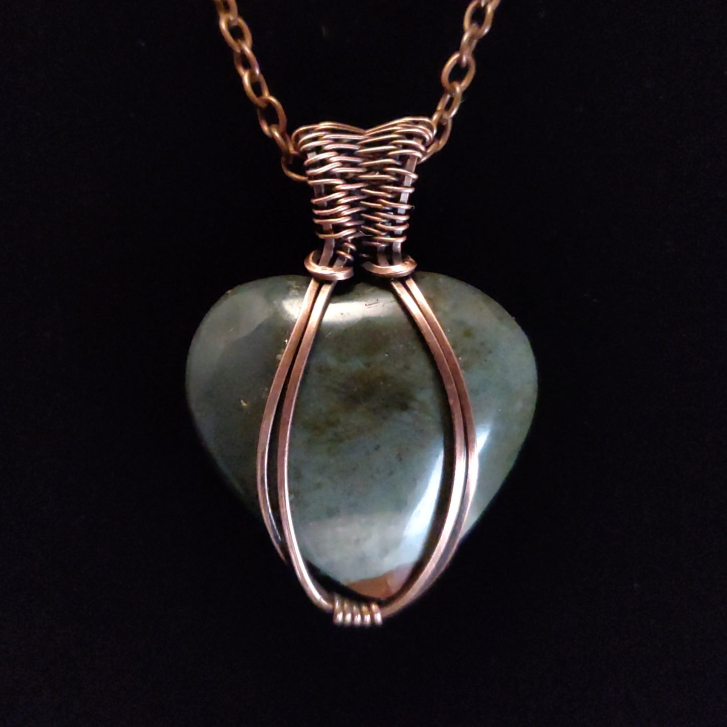 Double-sided Jade Copper Heart Pendant