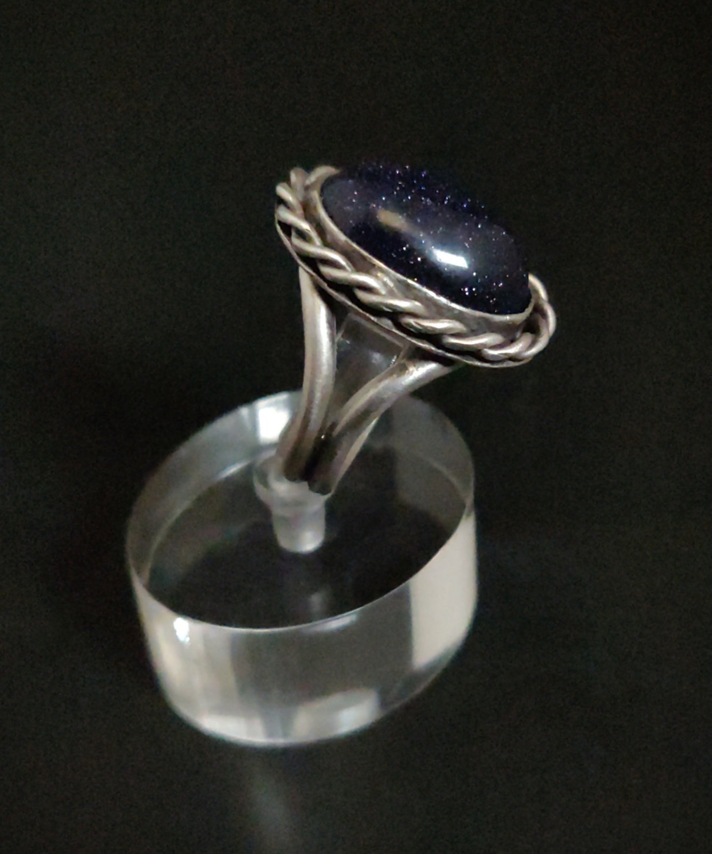 Blue Goldstone & Antique Sterling Silver Ring