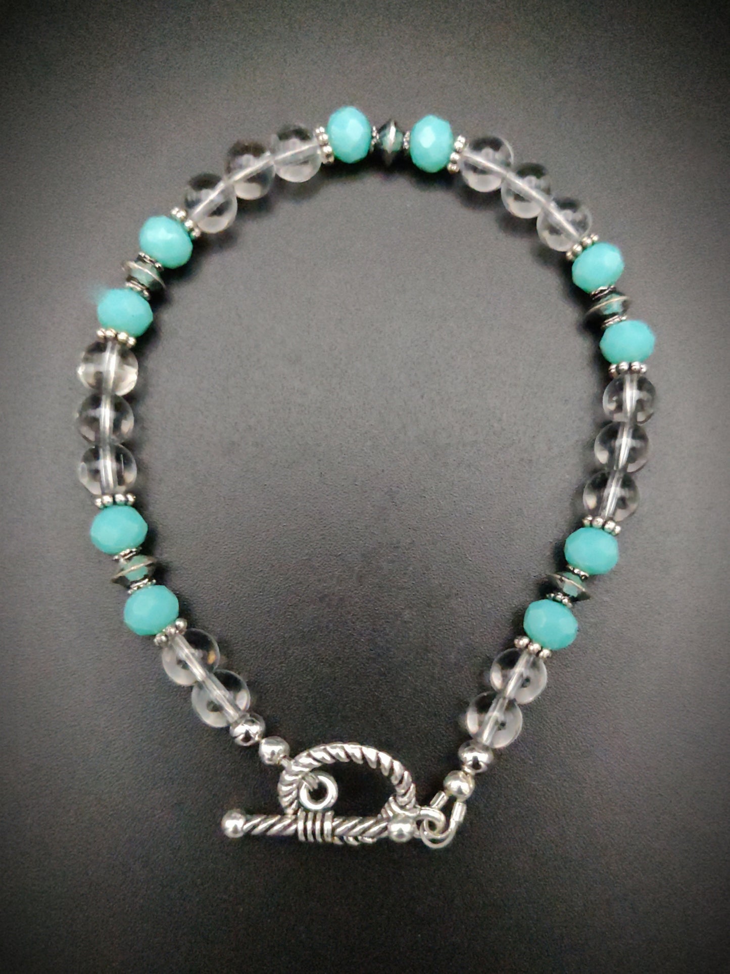 Clear Quartz & Aqua Beaded Bracelet