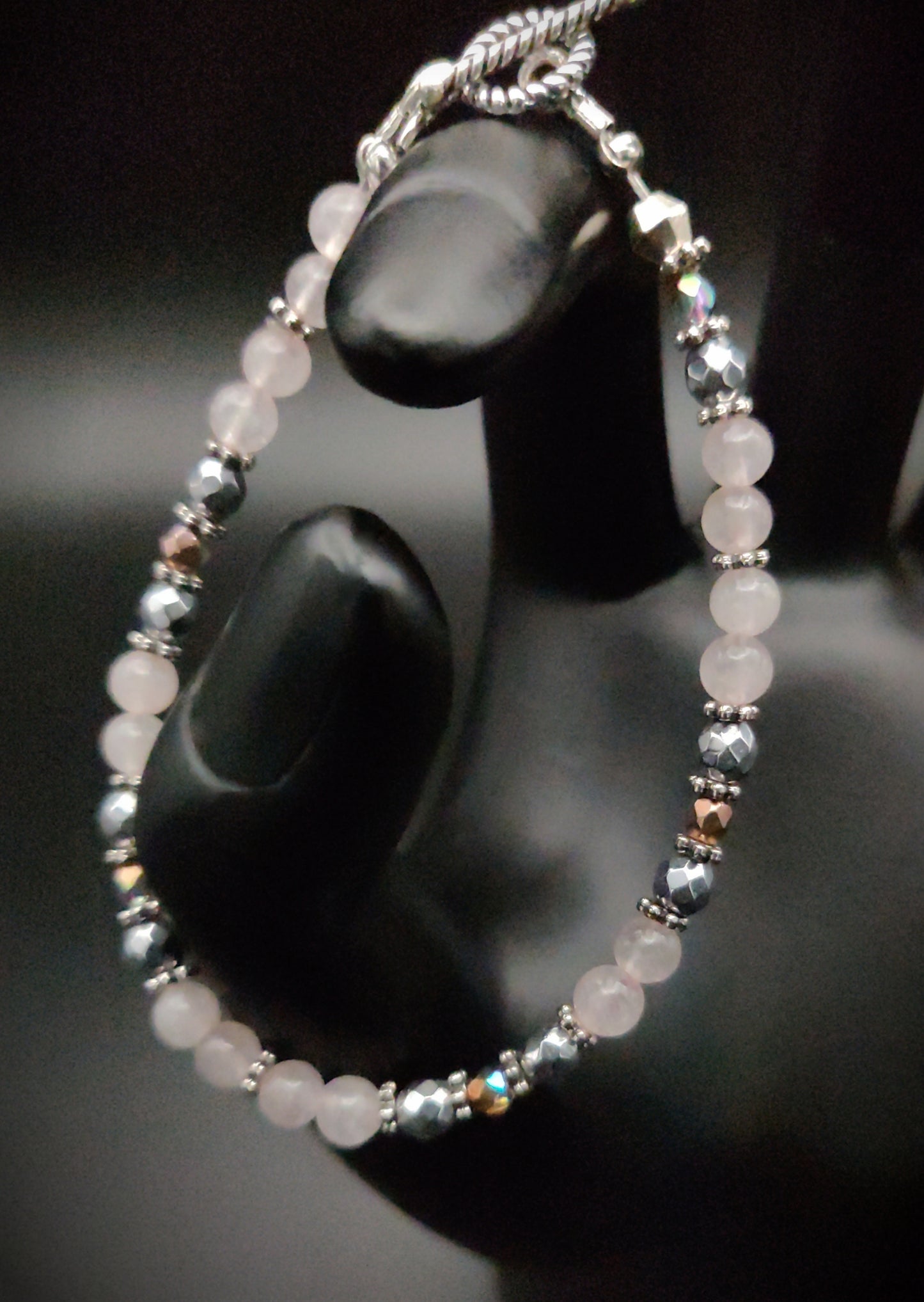 Rose Quartz & Hematite Beaded Bracelet