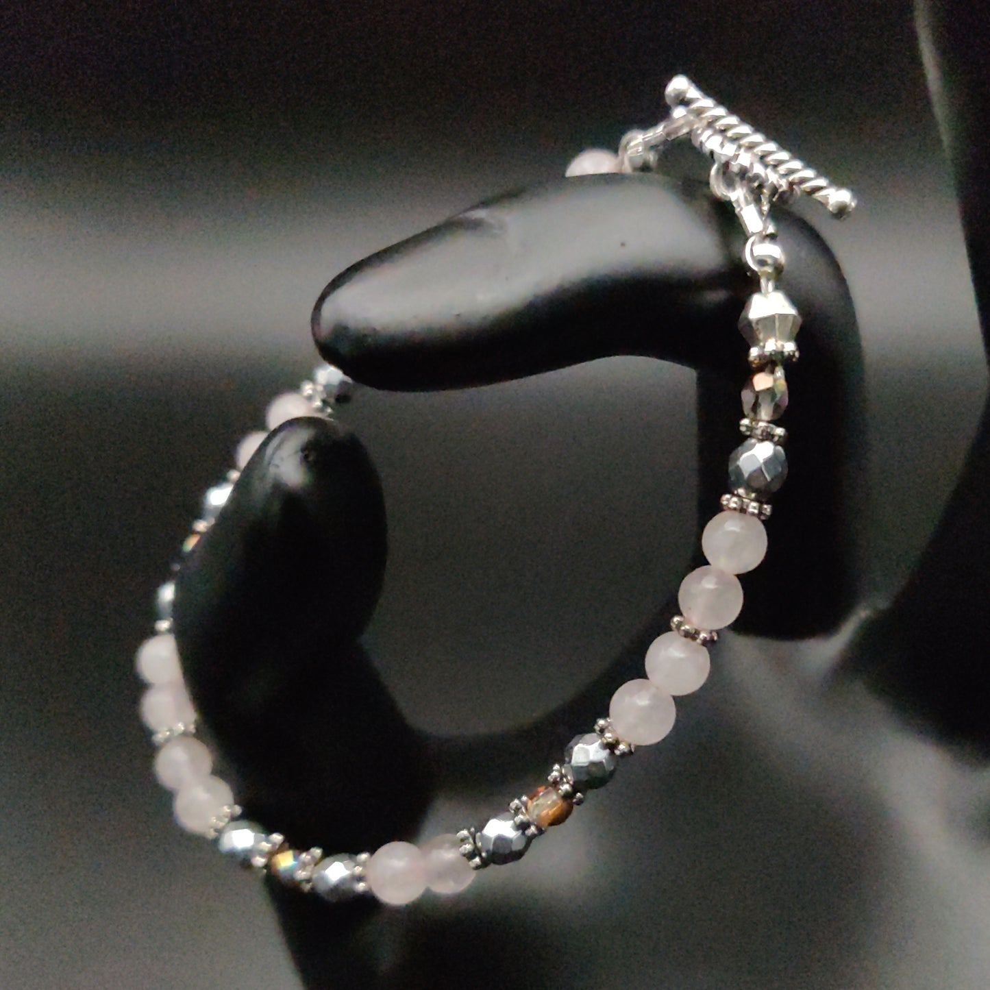 Rose Quartz & Hematite Beaded Bracelet
