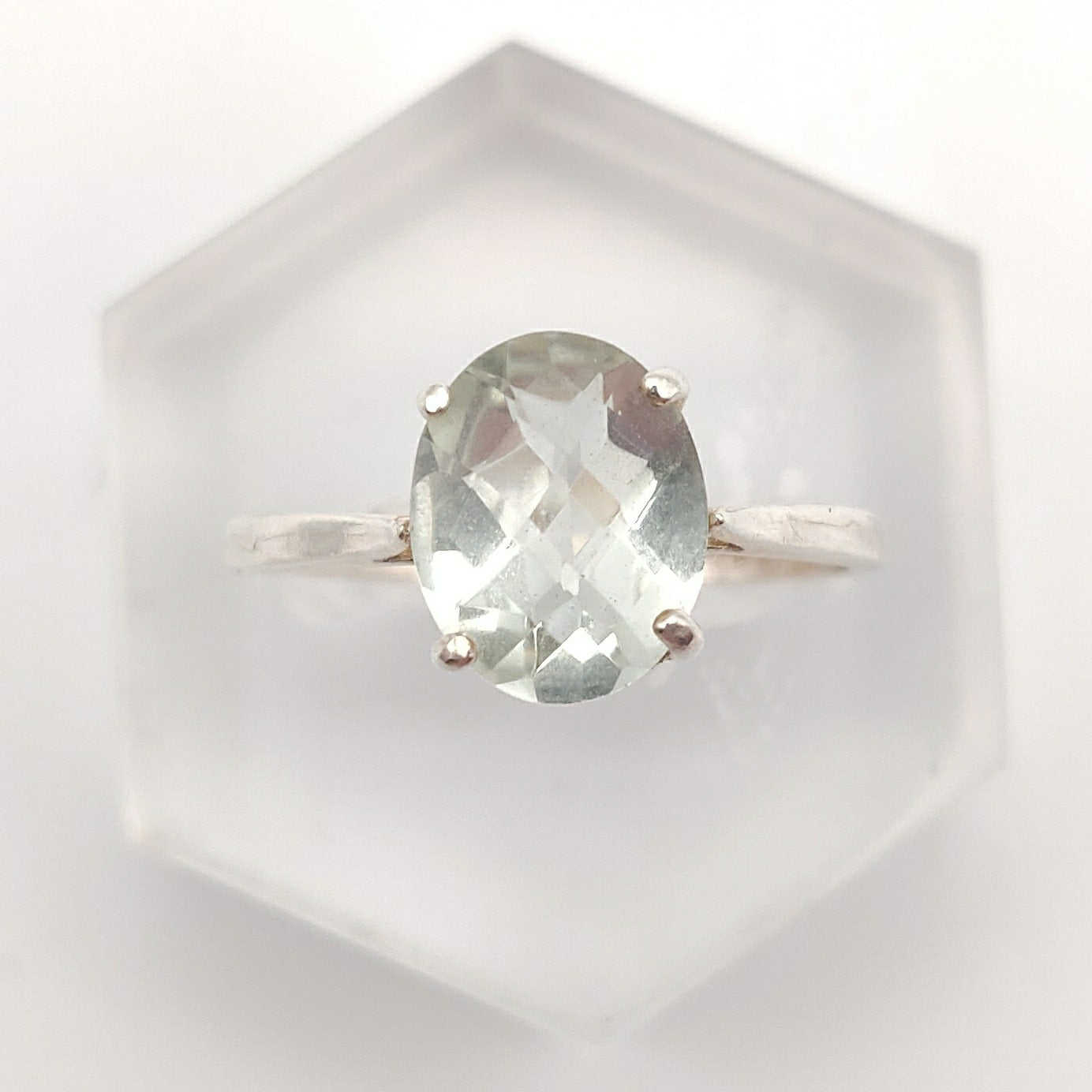 Green Amethyst Solitaire Sterling Silver Ring
