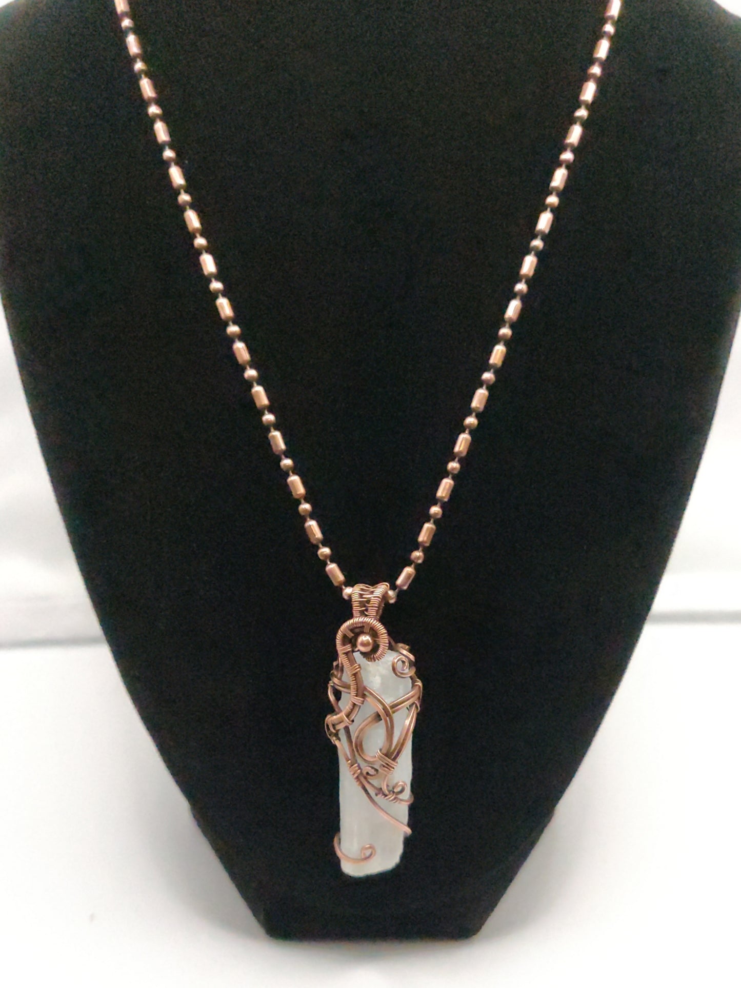 White Selenite Crystal Point & Antique Copper Handmade Pendant Necklace