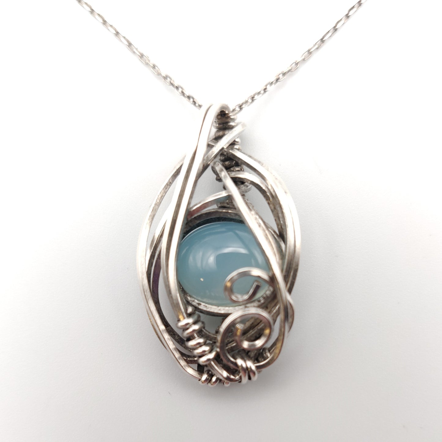 Blue Chalcedony Sterling Silver Pendant Necklace