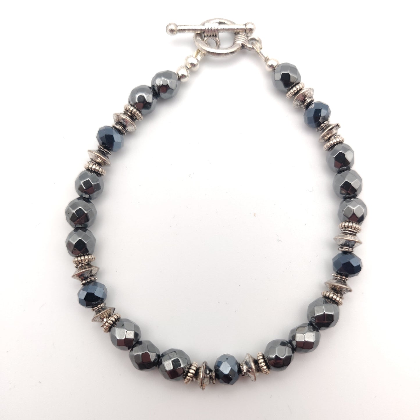 Handmade Hematite Beaded Bracelet with Antique Silver Accents