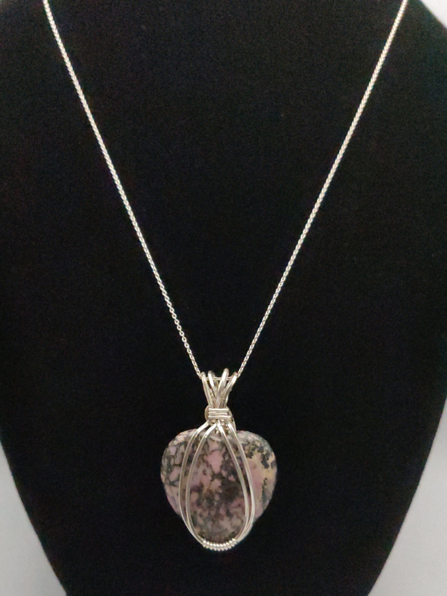 Sterling Silver Double-Sided Rhodonite Heart Pendant