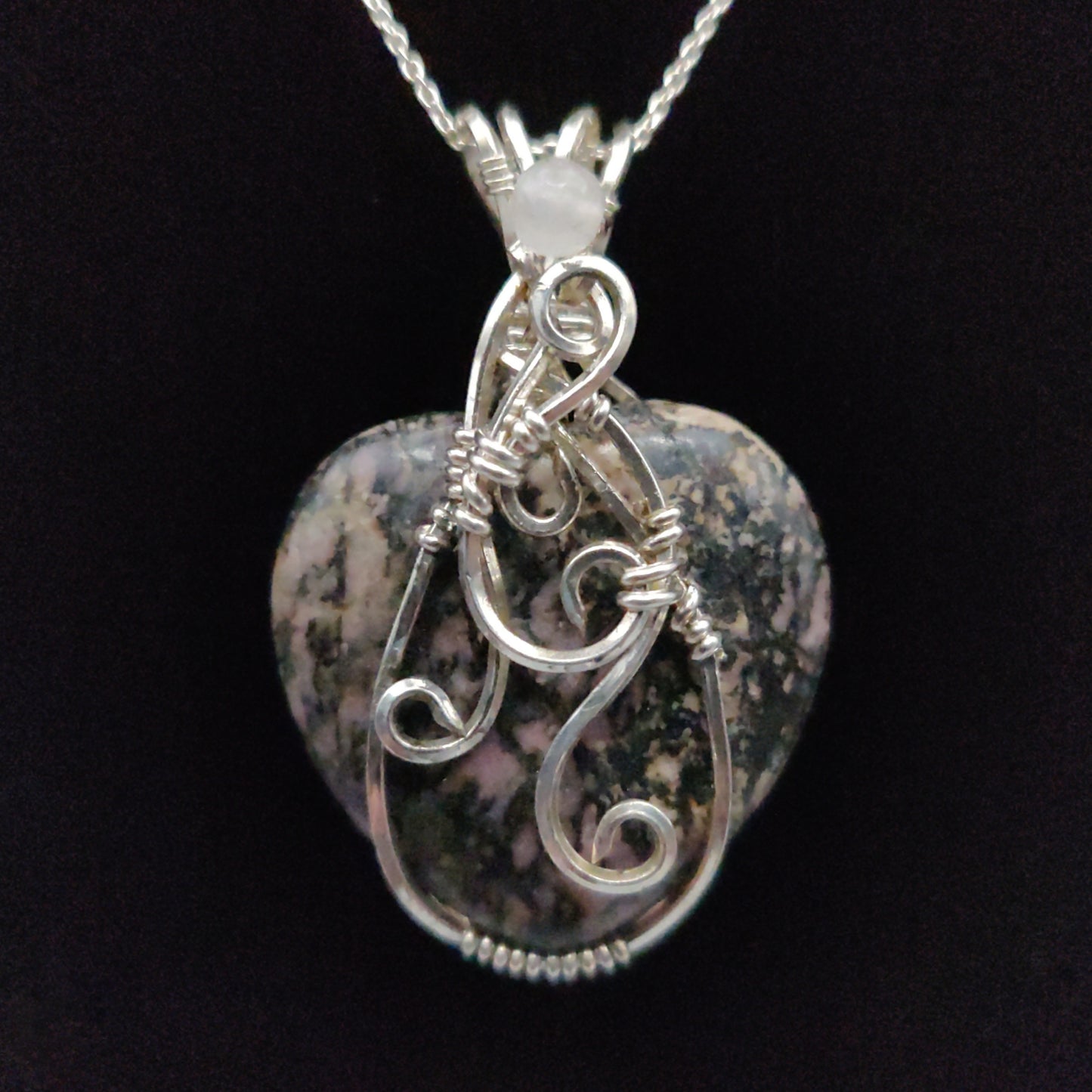 Sterling Silver Double-Sided Rhodonite Heart Pendant