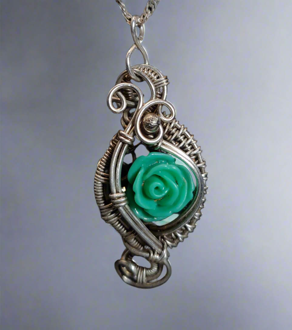 Sterling Silver Turquoise Rose Flower Necklace