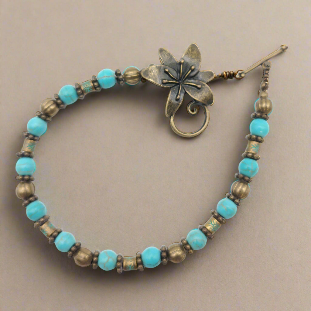 Turquoise & Bronze Beaded Bracelet