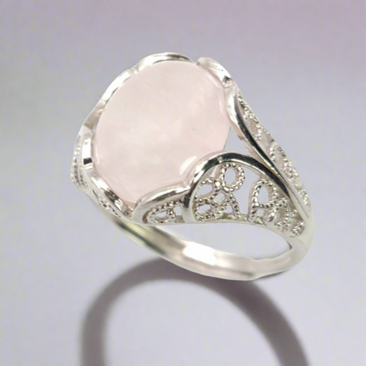 Adjustable Sterling Silver Rose Quartz Cocktail Ring