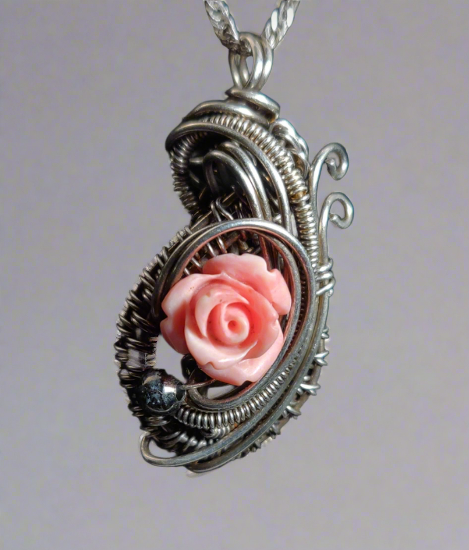 Sterling Silver & Blush Pink Flower Necklace