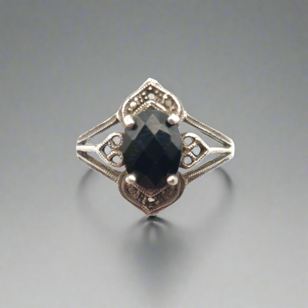 Antique Sterling Silver & Black Spinel Ring