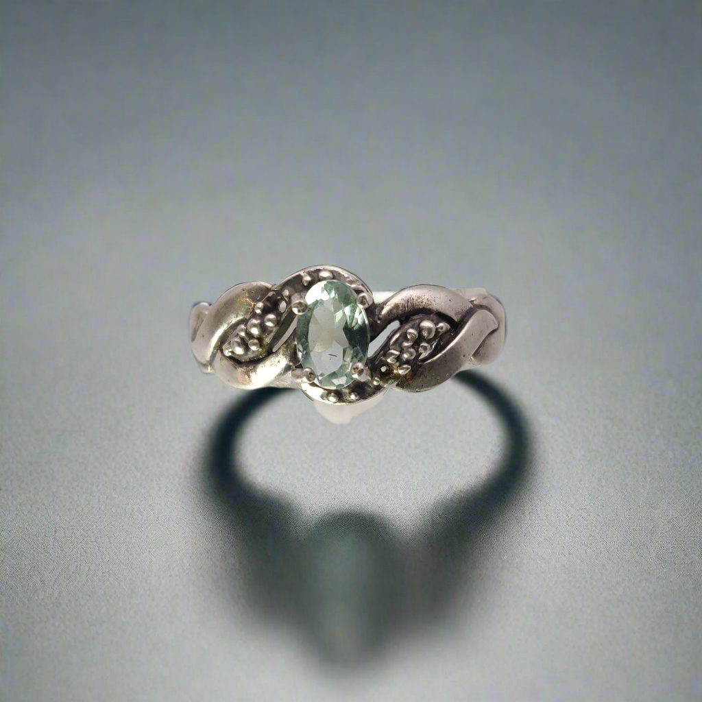 Green Amethyst & Antique Sterling Silver Ring