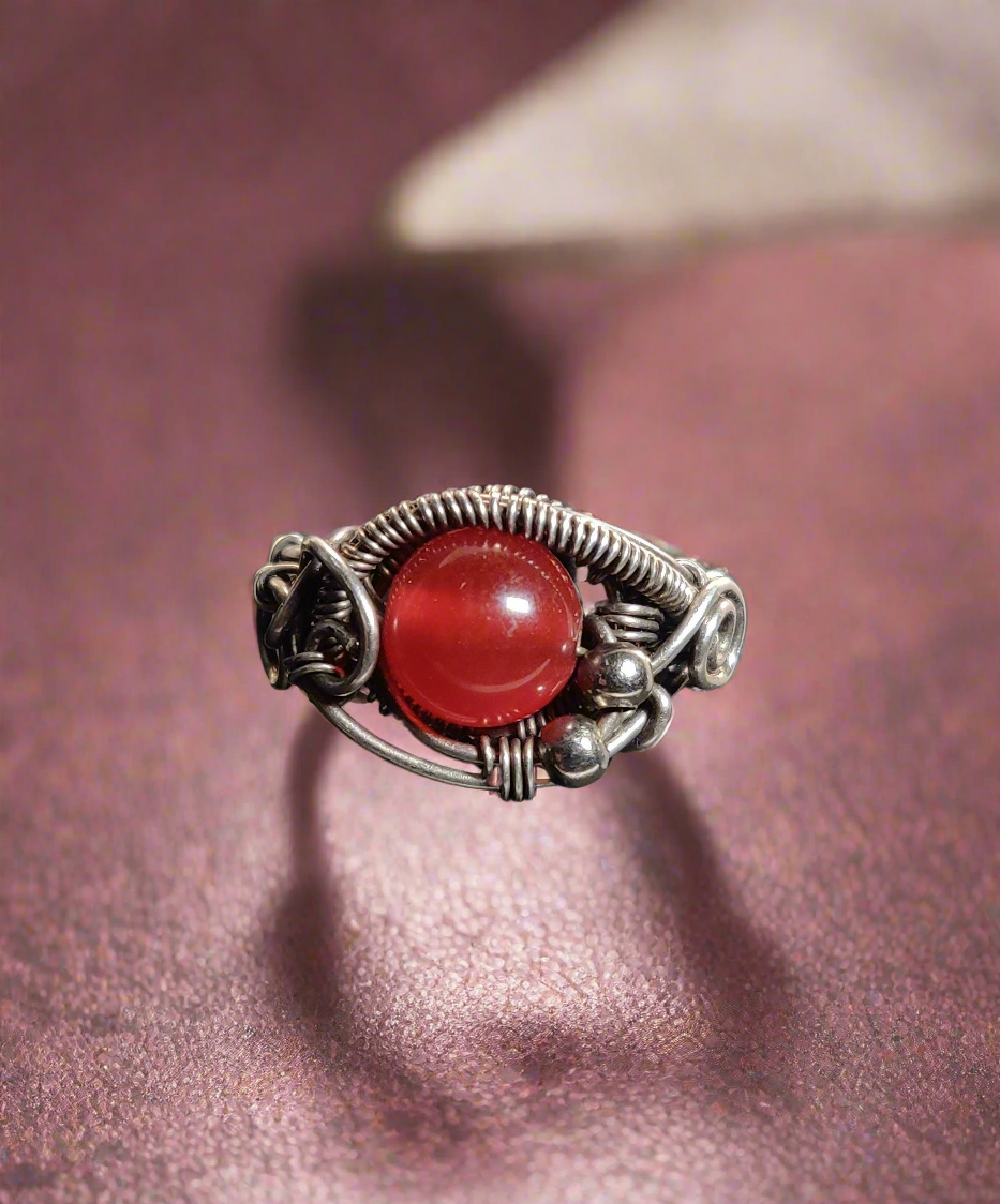 Sterling Silver & Red Jade Ring
