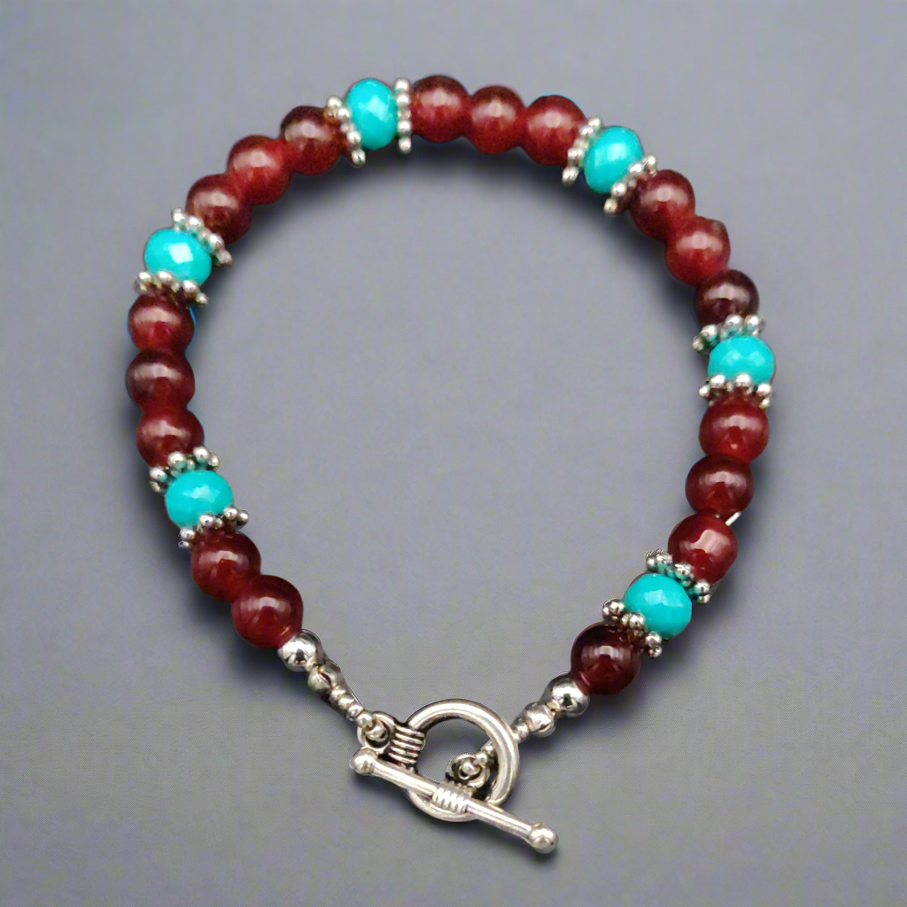 Red & Turquoise Beaded Bracelet