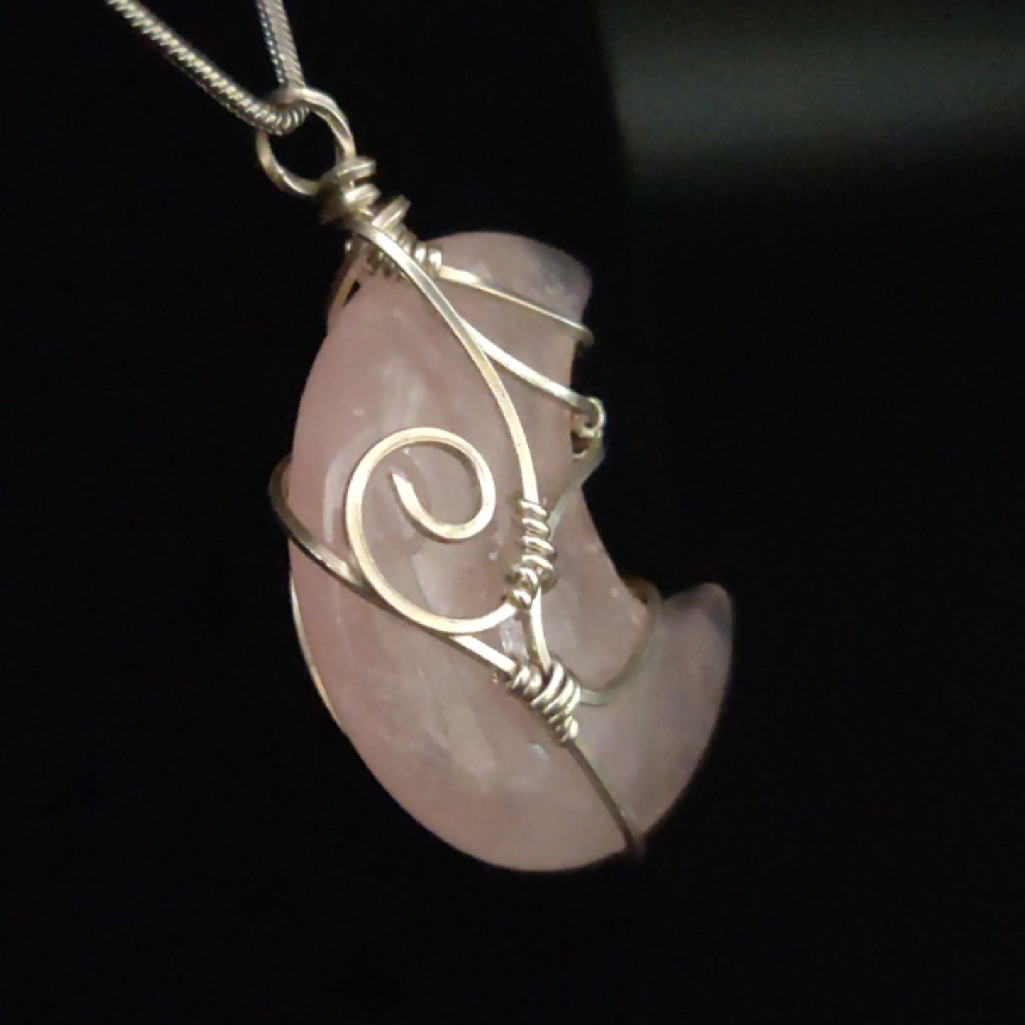 Rose Quartz & Sterling Silver Moon Pendant