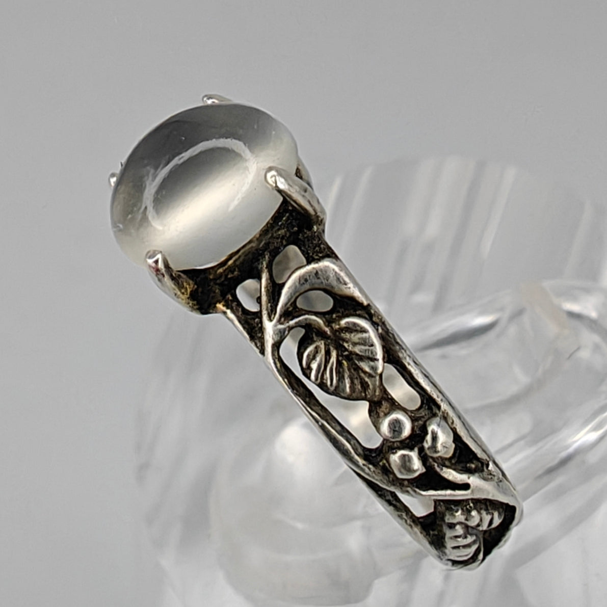 Sterling Silver Moonstone Grape Leaves Ring