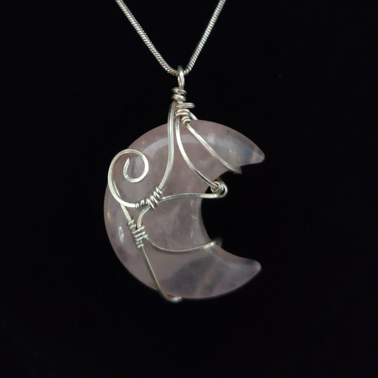 Rose Quartz & Sterling Silver Moon Pendant