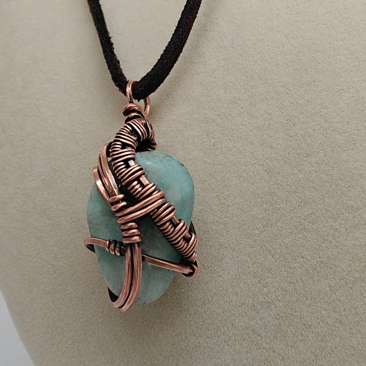 Unisex Amazonite Stone and Antique Copper Pendant