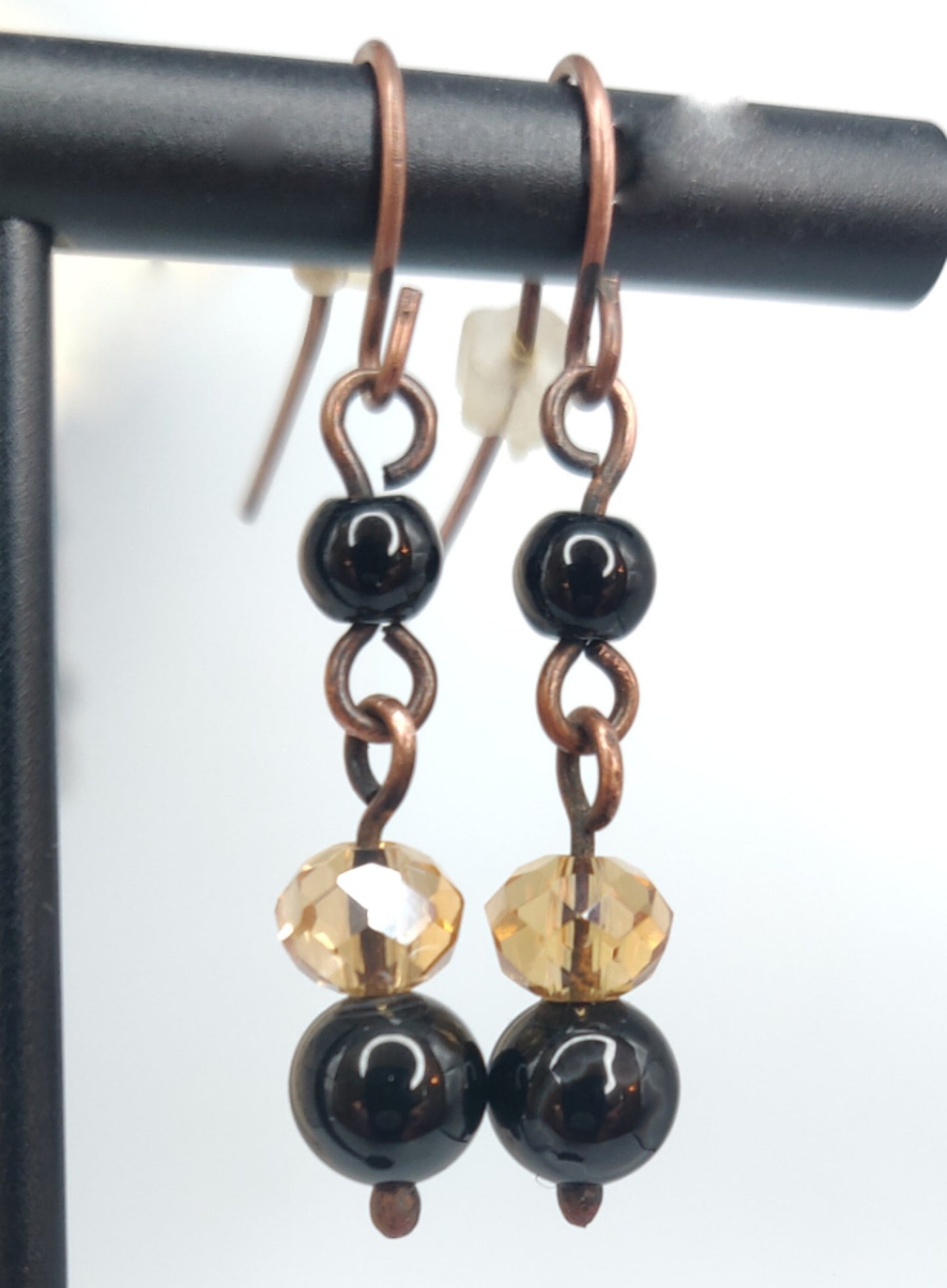 Black Tourmaline, Amazonite & Agate Handmade Copper Beaded Necklace & Earring Set