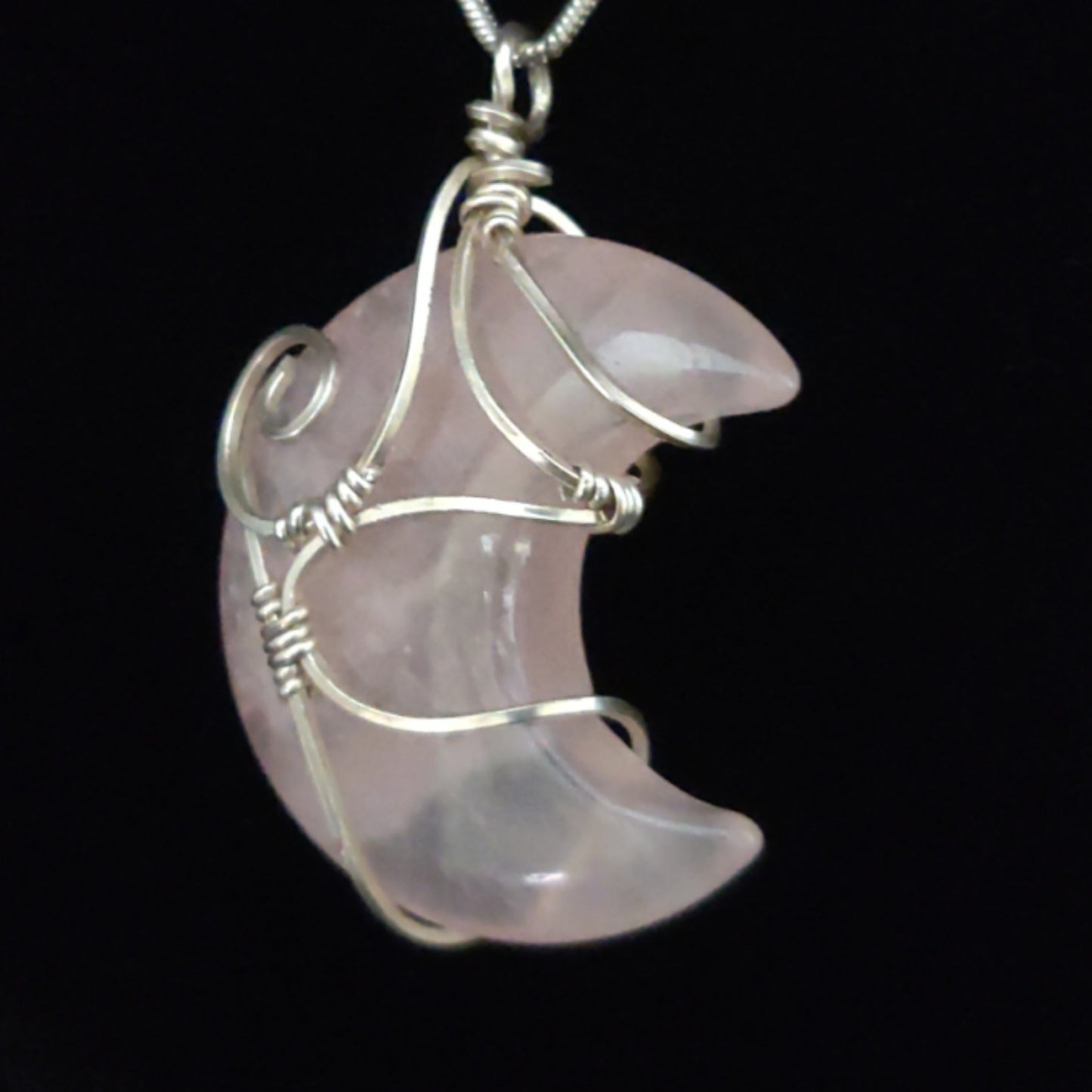 Rose Quartz & Sterling Silver Moon Pendant