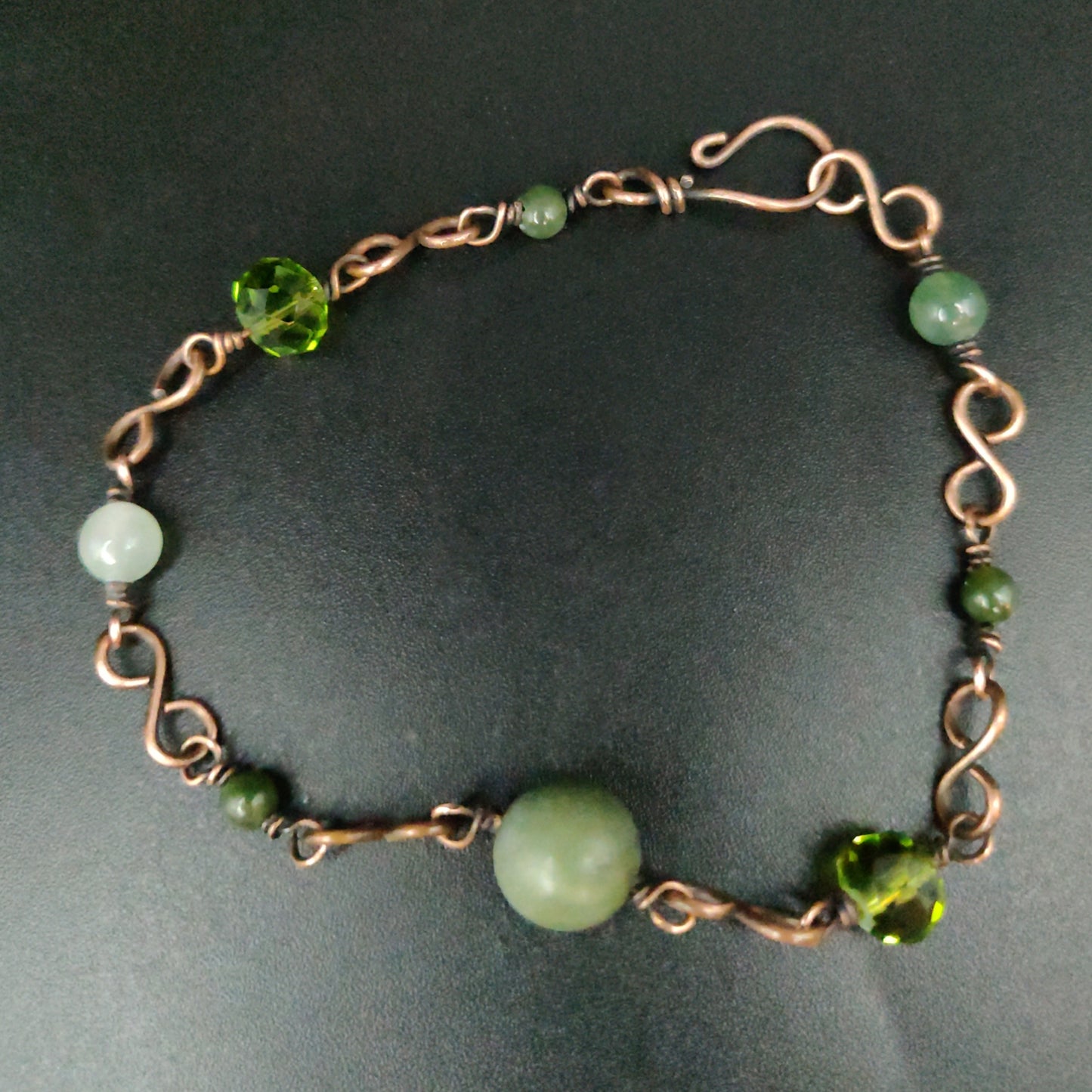 Handmade Jade & Antique Copper Rosary-Style Jewelry Set