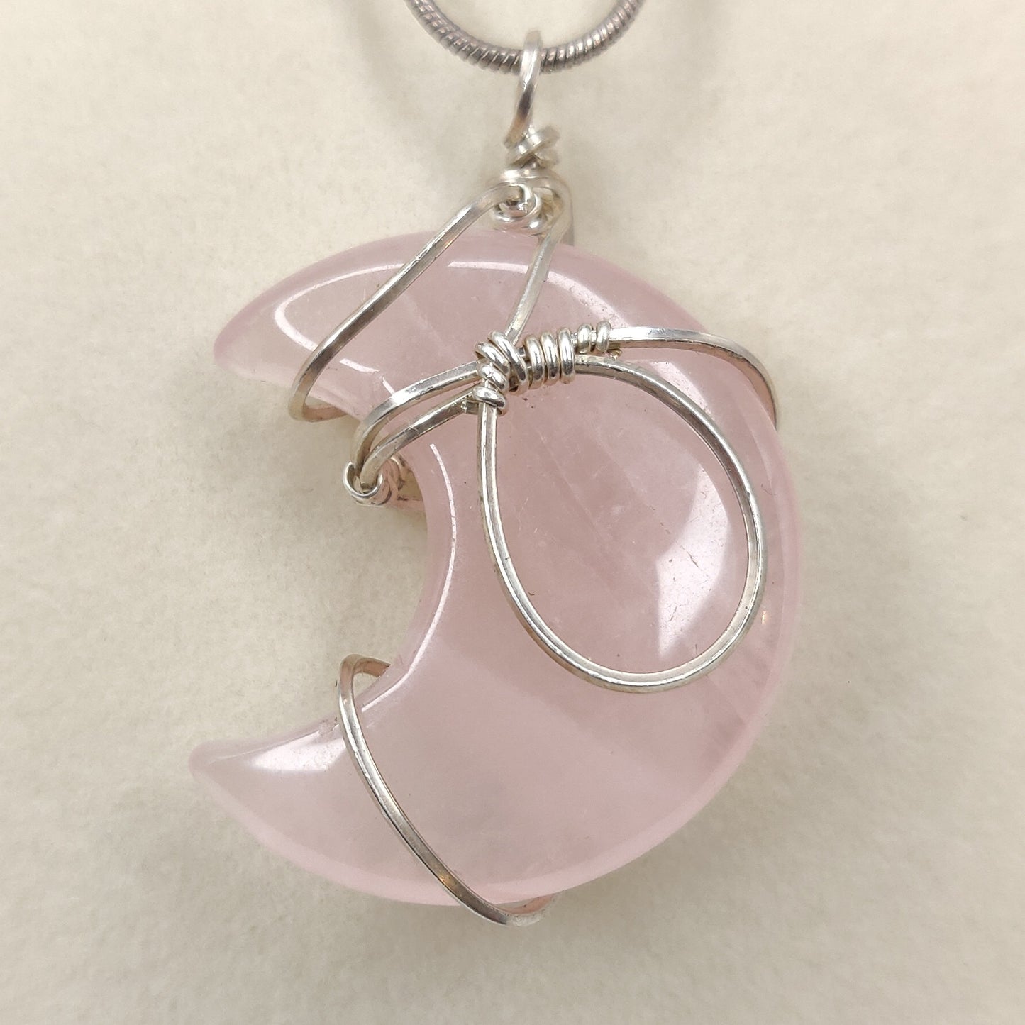 Rose Quartz Crystal Moon & Sterling Silver Pendant