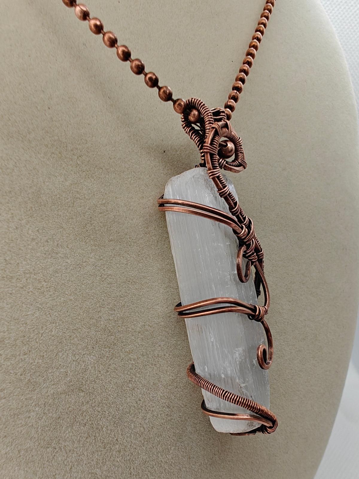 White Selenite Crystal Point & Antique Copper Pendant Necklace