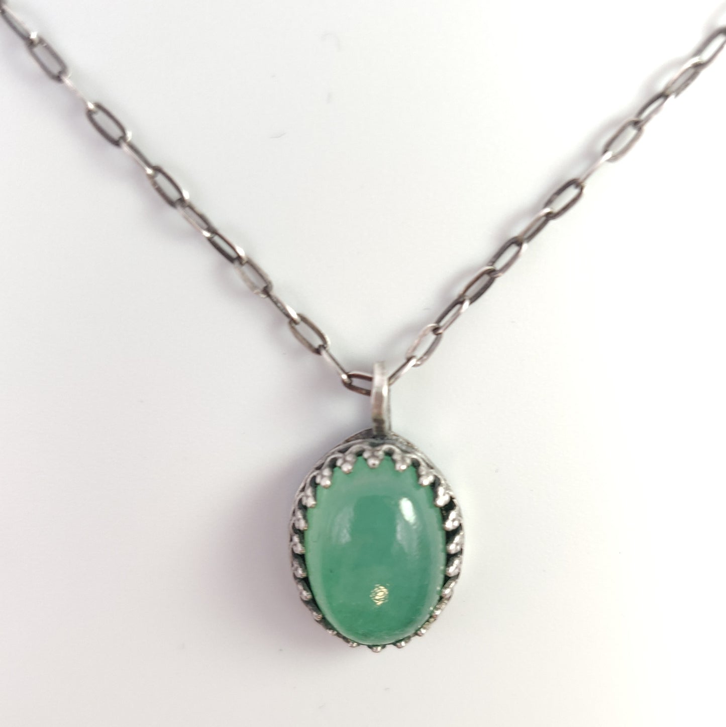 Light Green Jade & Antique Sterling Silver Cabochon Necklace