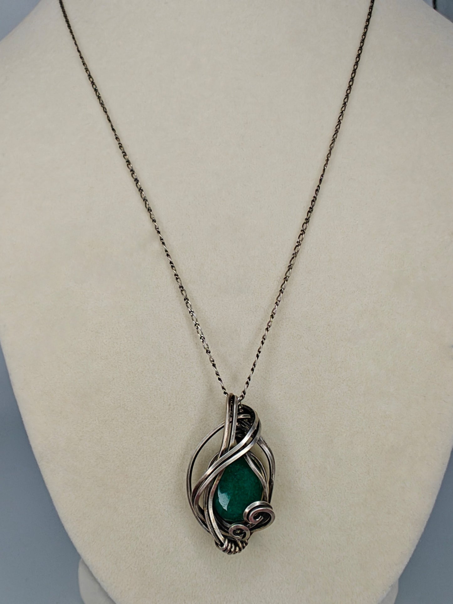 African Emerald & Sterling Silver Necklace
