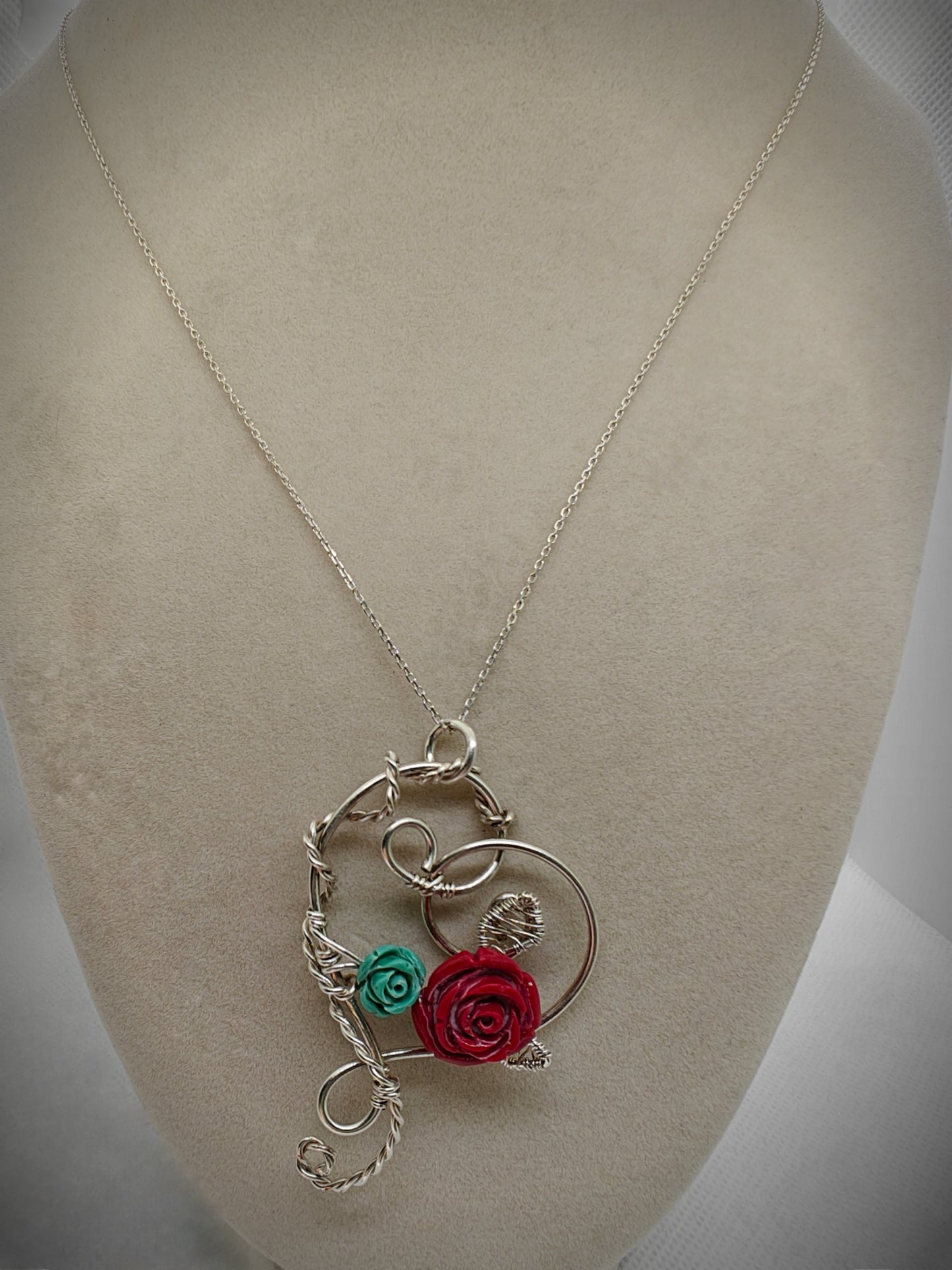 Sterling Silver Heart Pendant with Flower Bouquet