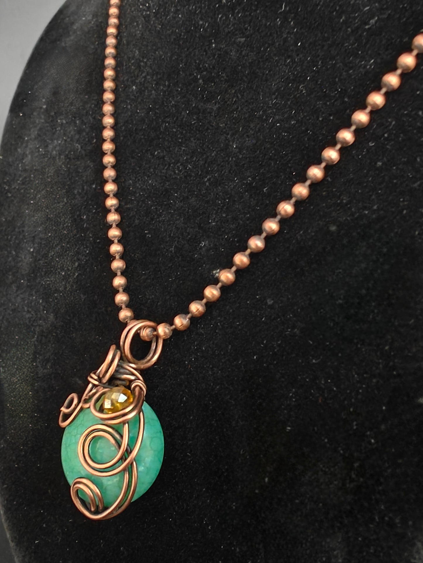 Seafoam Green & Antique Copper Pendant Necklace