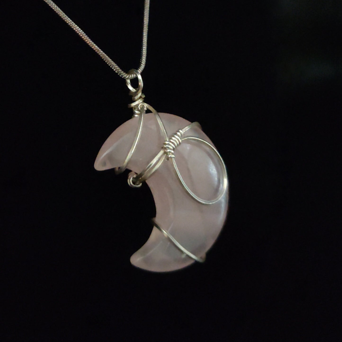 Rose Quartz & Sterling Silver Moon Pendant