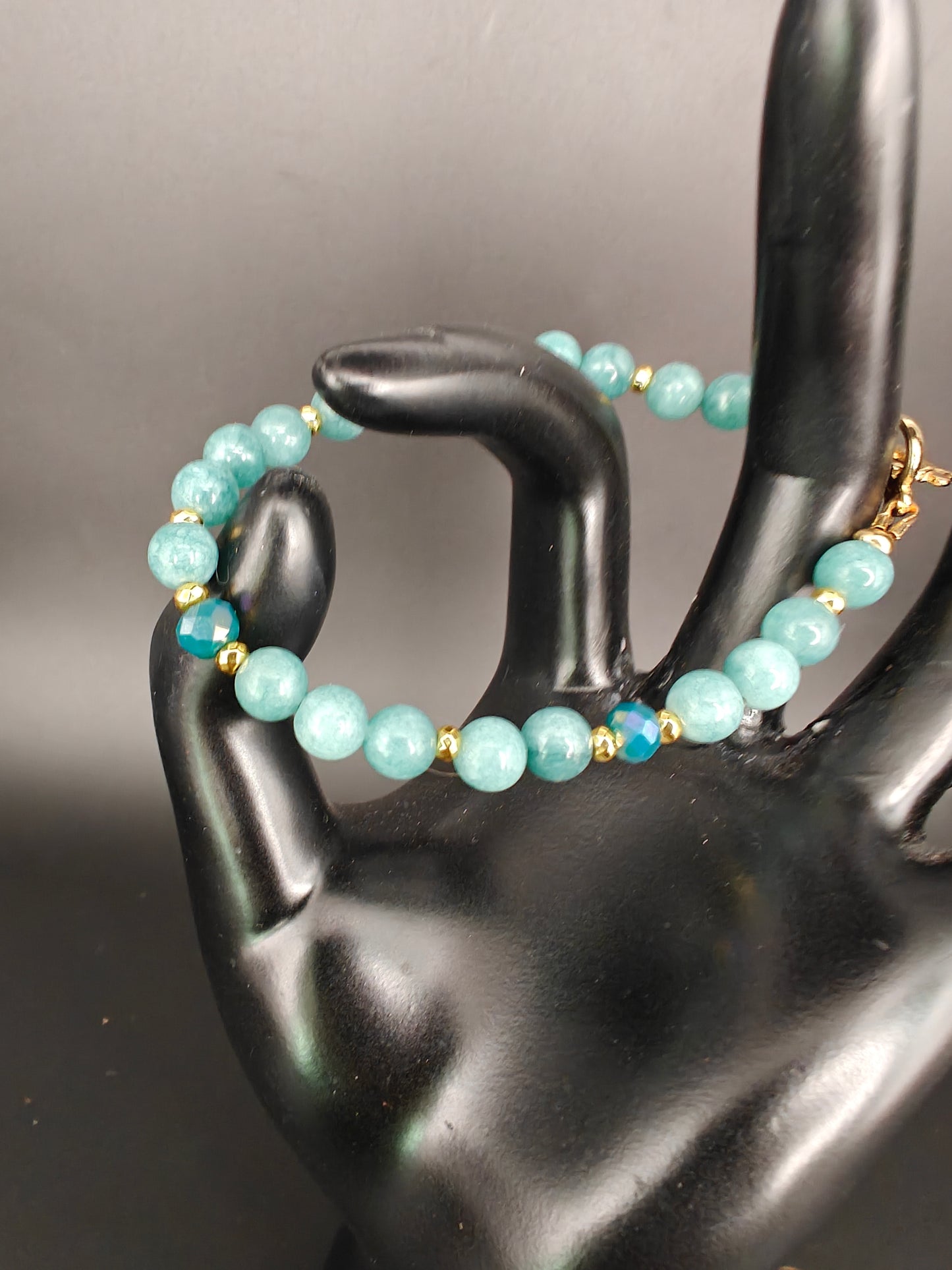 Blue Chalcedony & Gold Hematite Beaded Bracelet