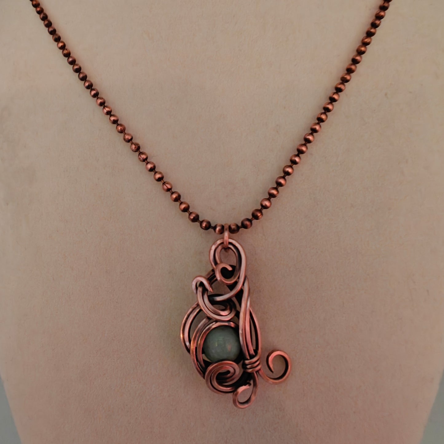 Mint Quartz Antique Copper Waterfall Pendant Necklace