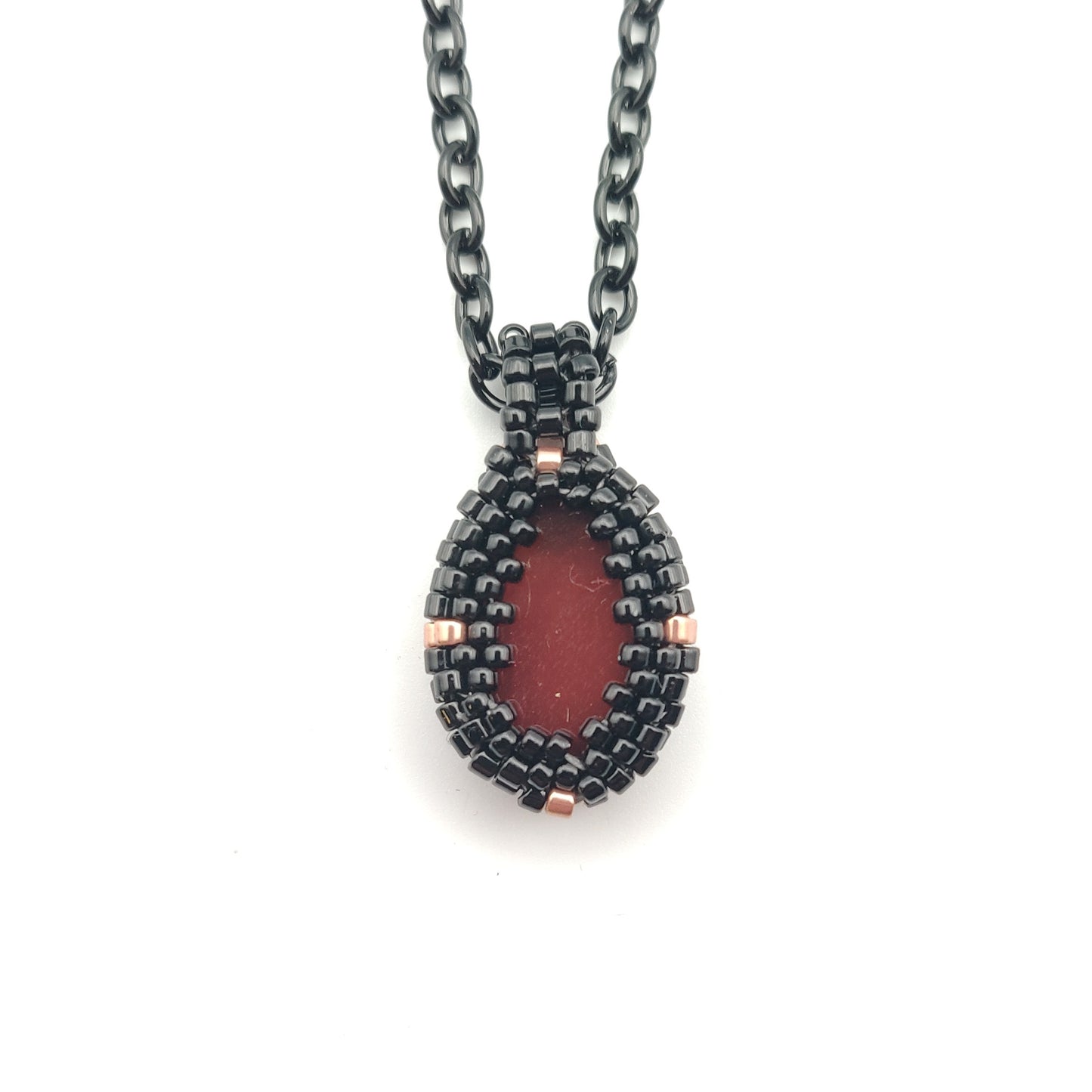 Hand-Beaded Red Carnelian Pendant Necklace
