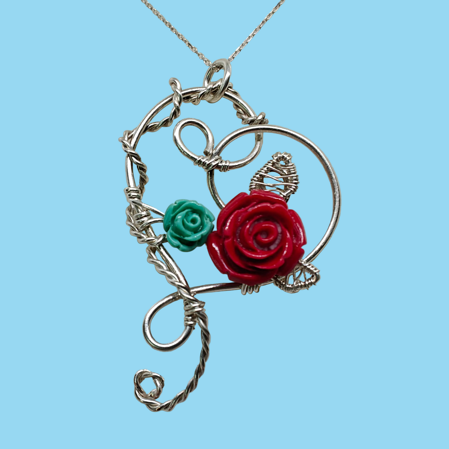 Sterling Silver Heart Pendant with Flower Bouquet