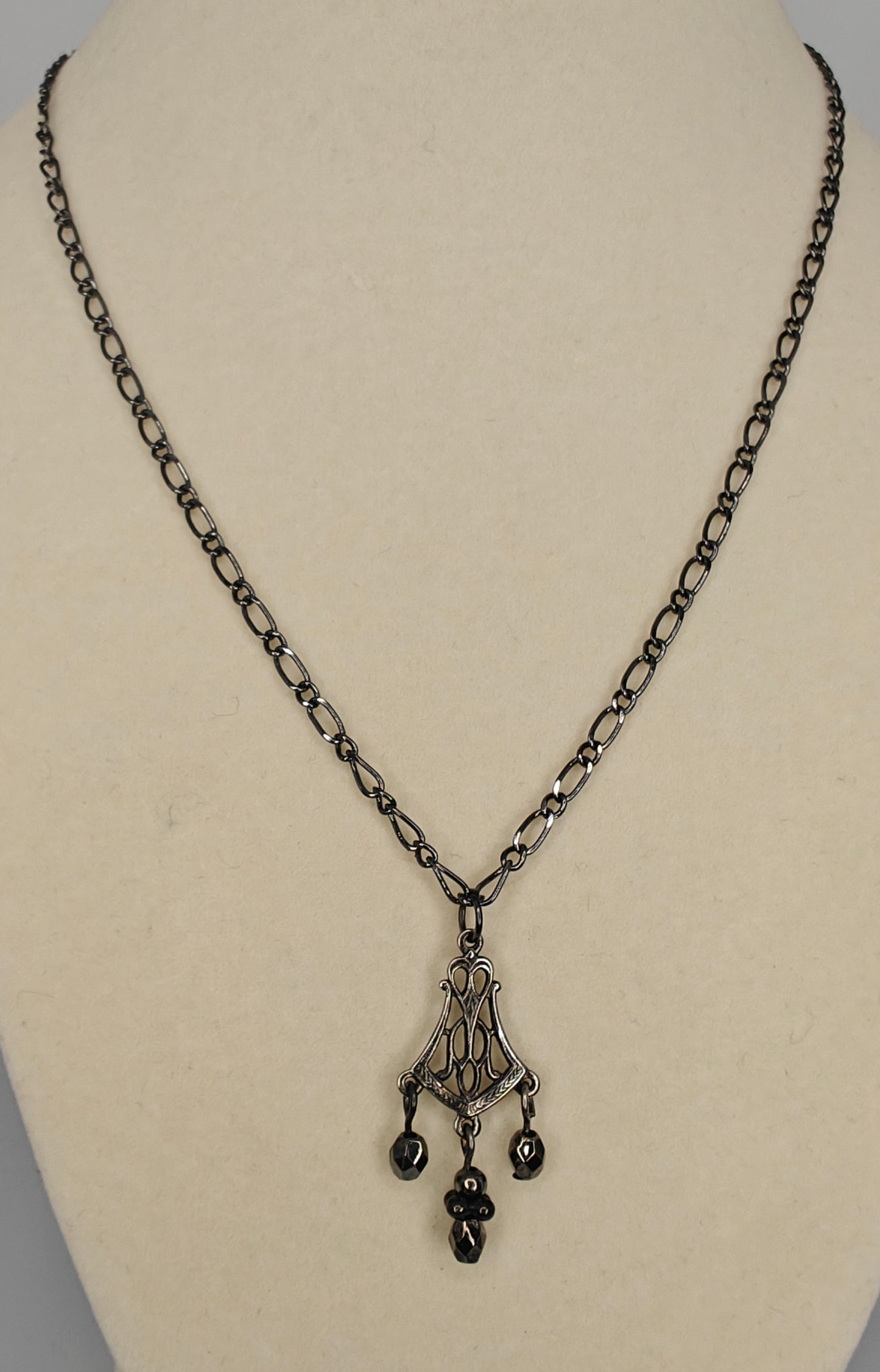 Gunmetal Hematite Drop Pendant Necklace