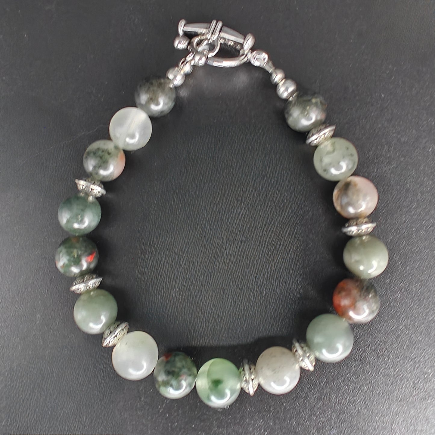 Bloodstone Beaded Bracelet with Nautical Anchor Clasp