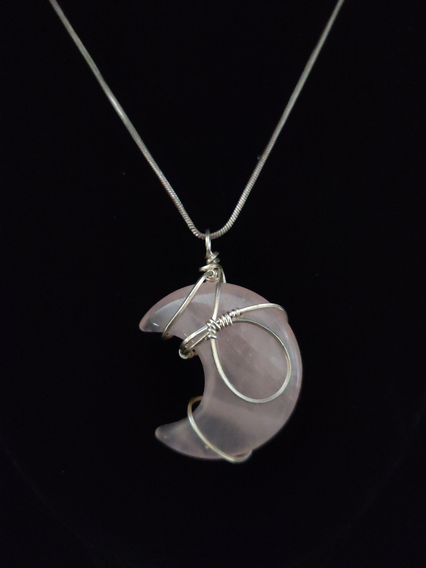 Rose Quartz & Sterling Silver Moon Pendant
