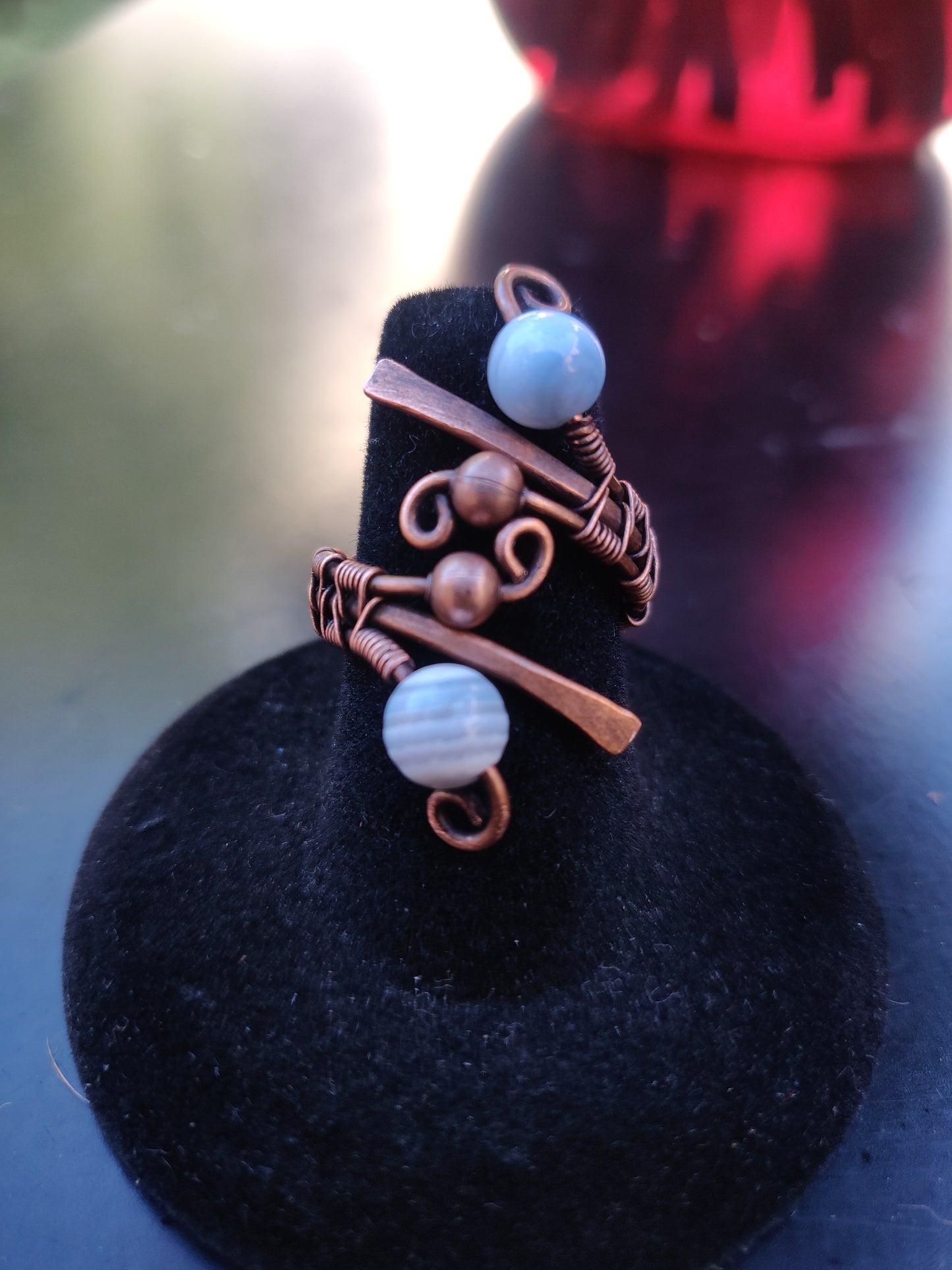 Antique Copper & Light Blue Agate Ring