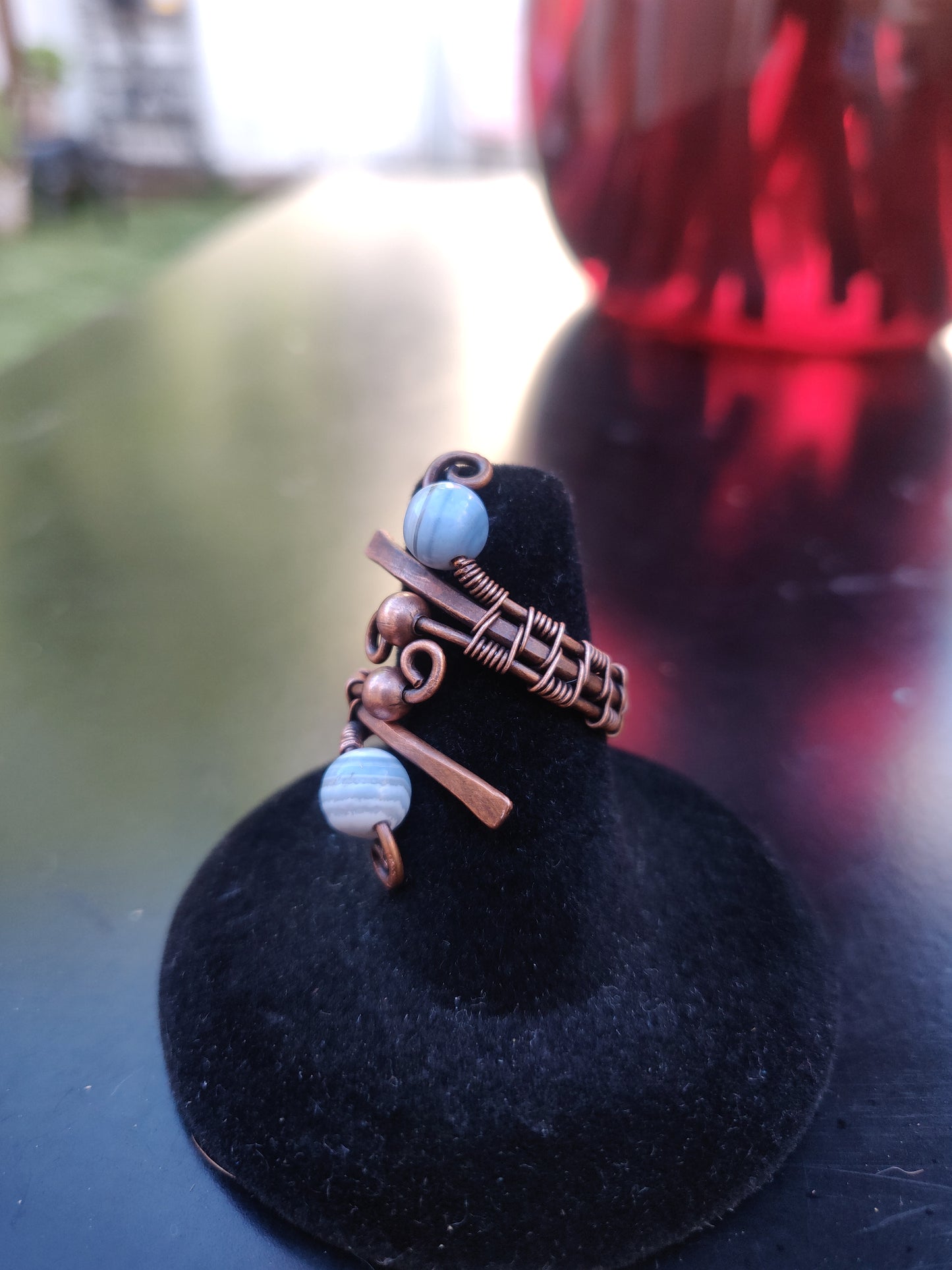 Antique Copper & Light Blue Agate Ring