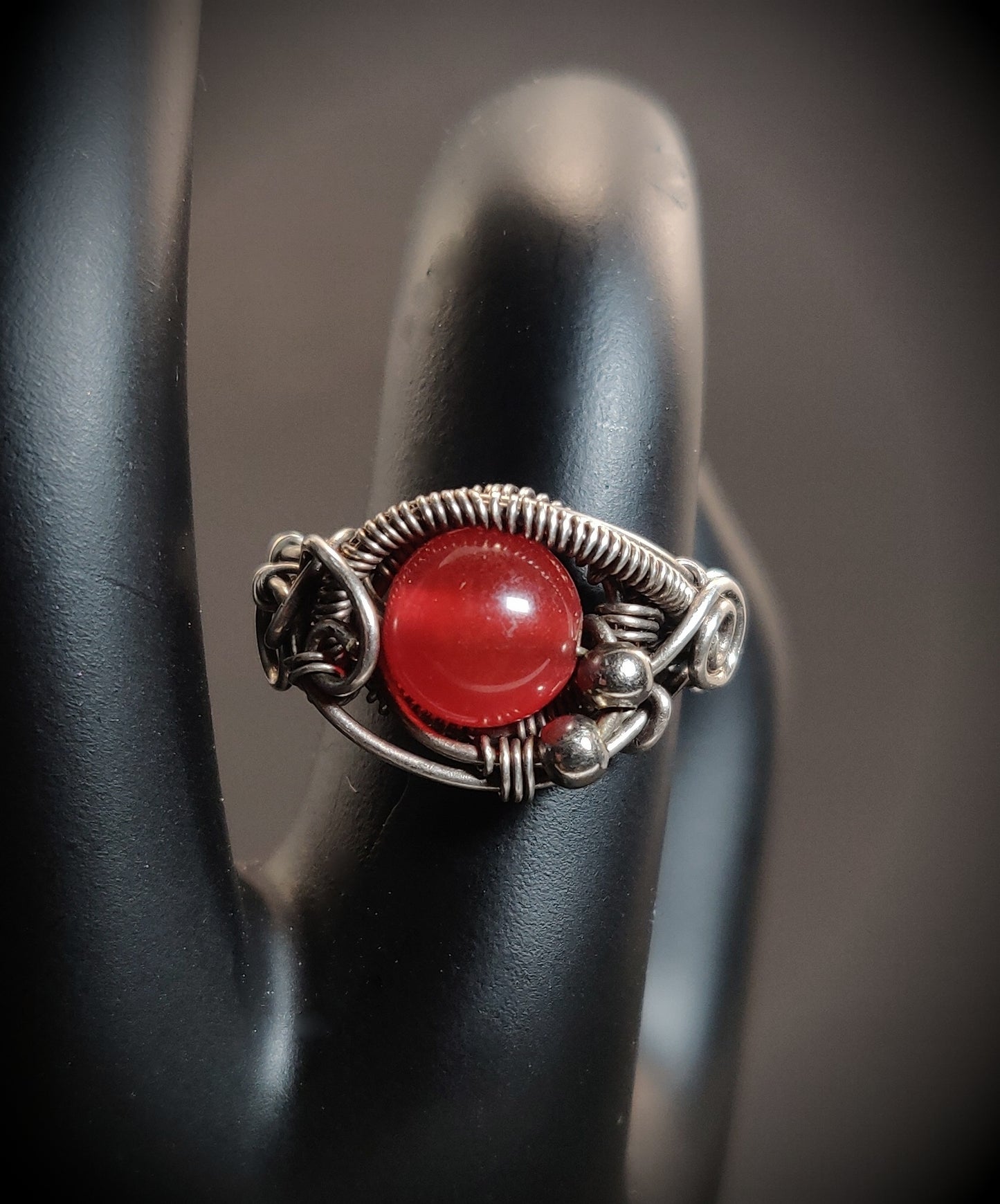Sterling Silver & Red Jade Ring