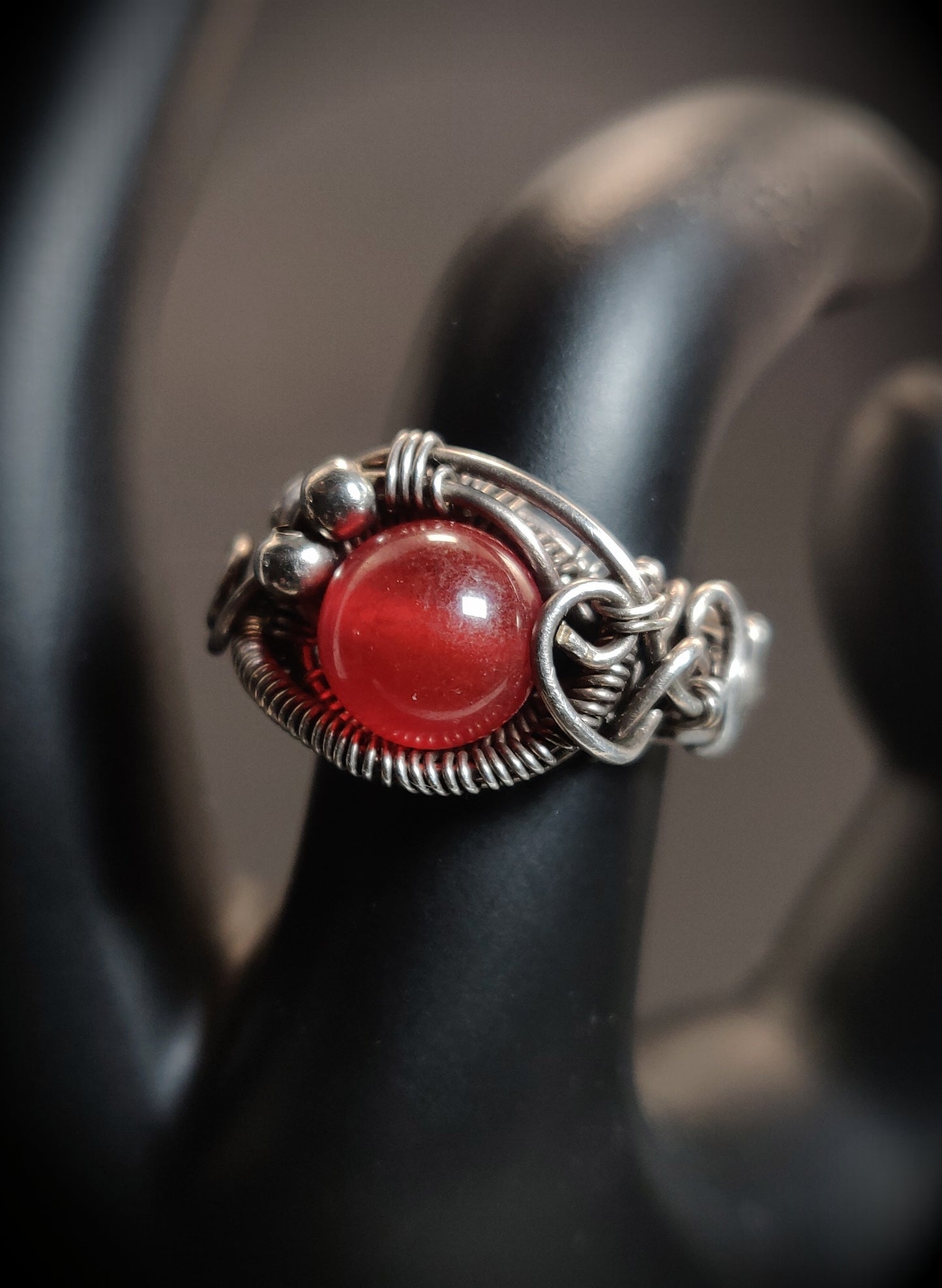 Sterling Silver & Red Jade Ring