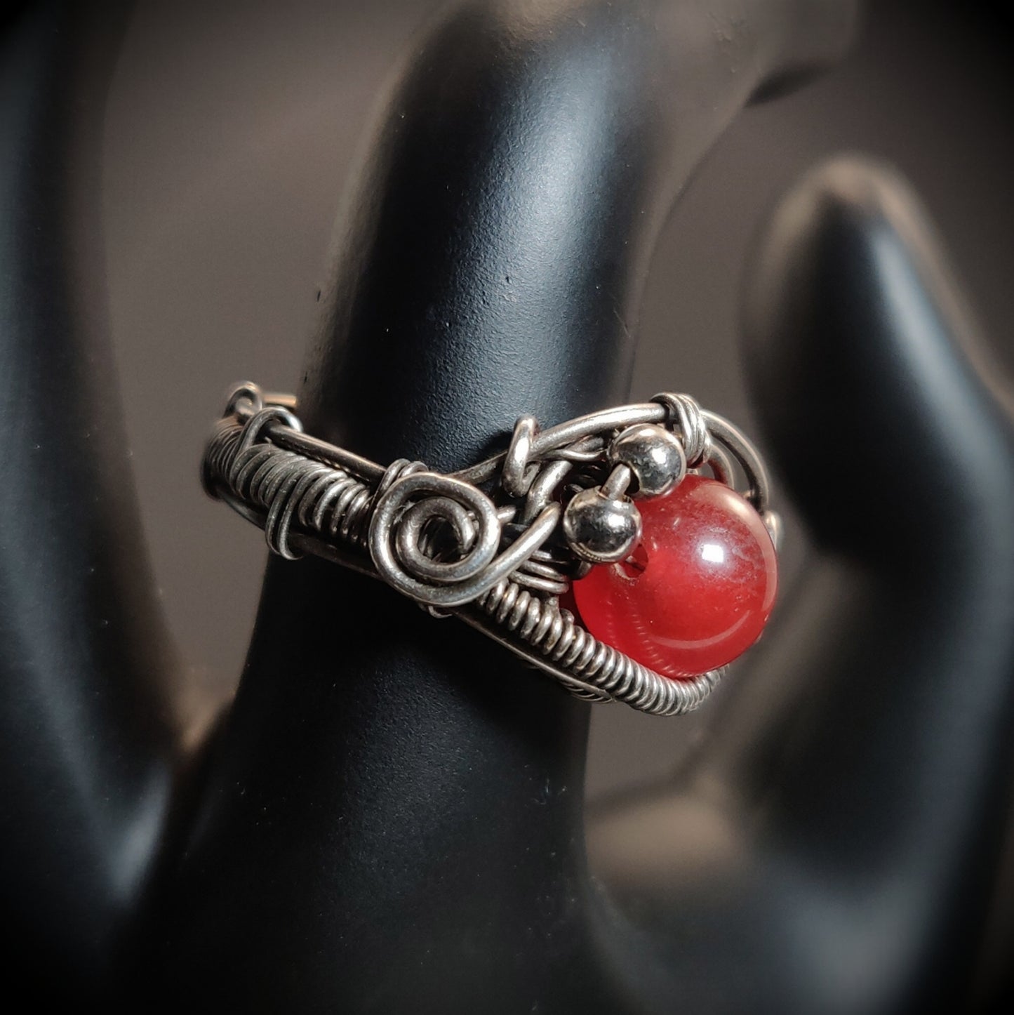 Sterling Silver & Red Jade Ring