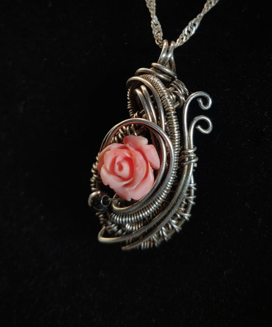 Sterling Silver & Blush Pink Flower Necklace