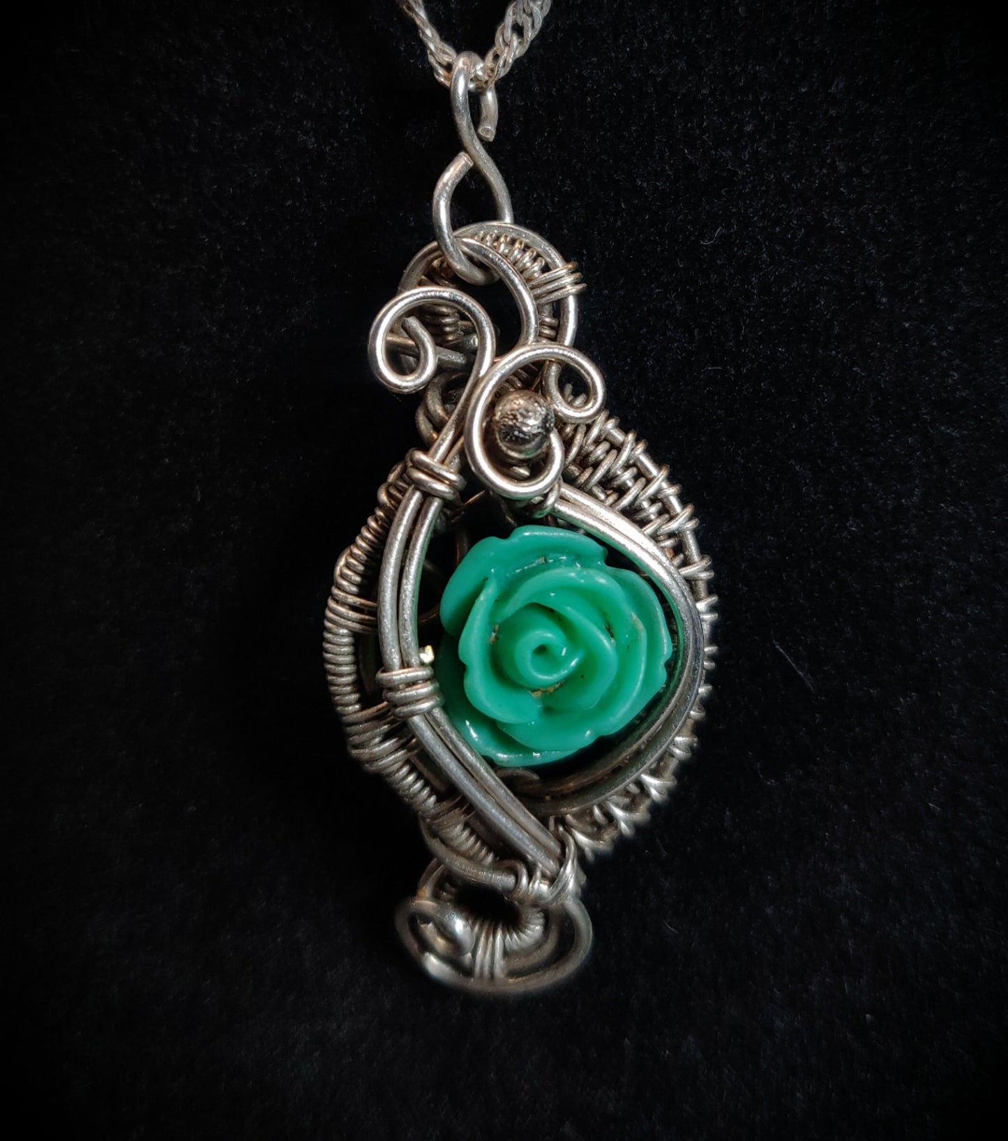 Sterling Silver Turquoise Rose Flower Necklace